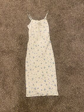 wild fable Cream Dress with Blue Floral Print